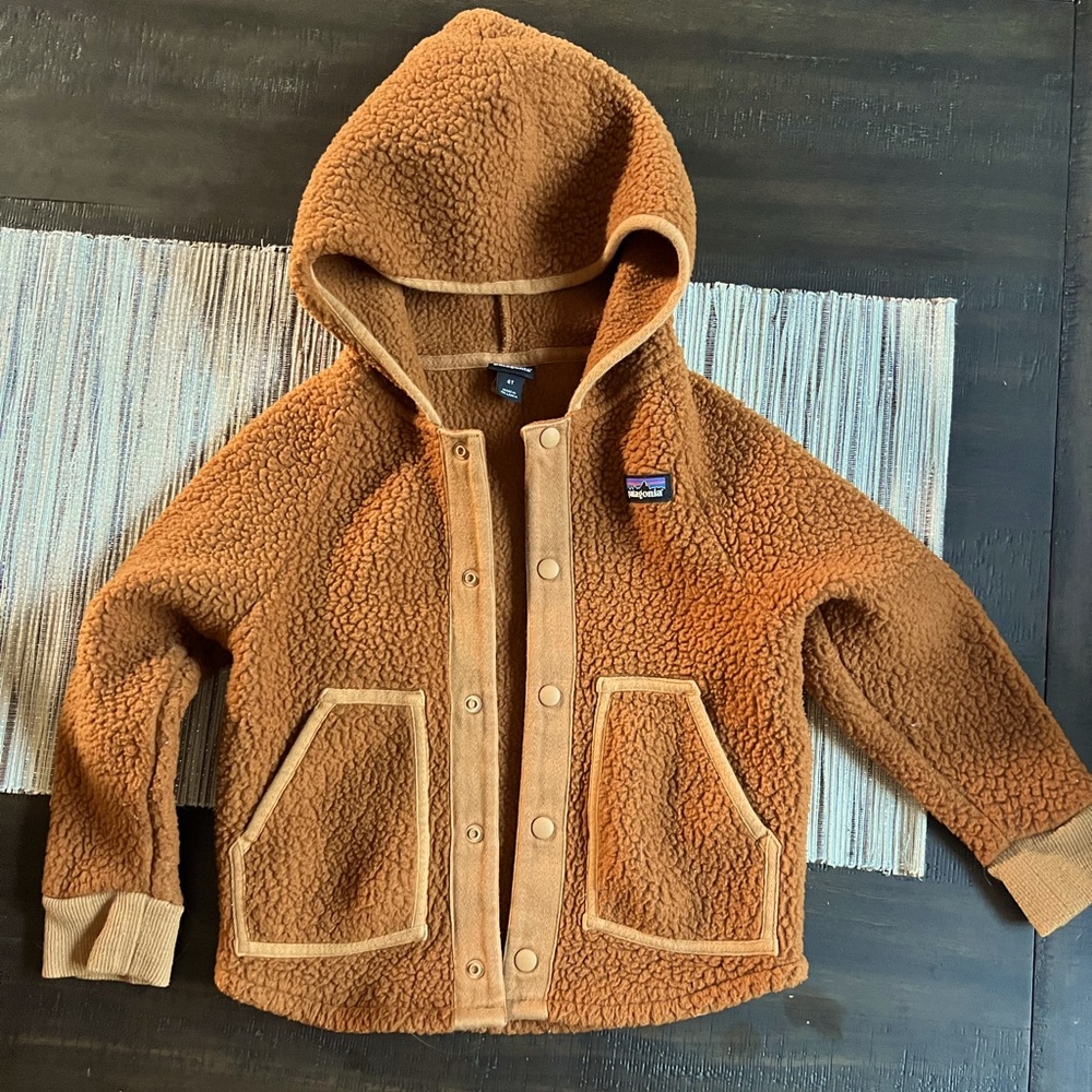 SZ 4T Patagonia snap teddy bear fleece with hood